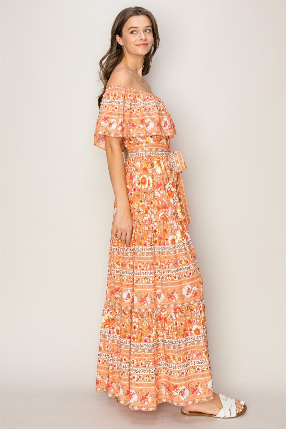 HYFVE Floral Off-Shoulder Tie Front Maxi Dress HYFVE Floral Off-Shoulder Tie Front Maxi Dress - TopFashionHQ
