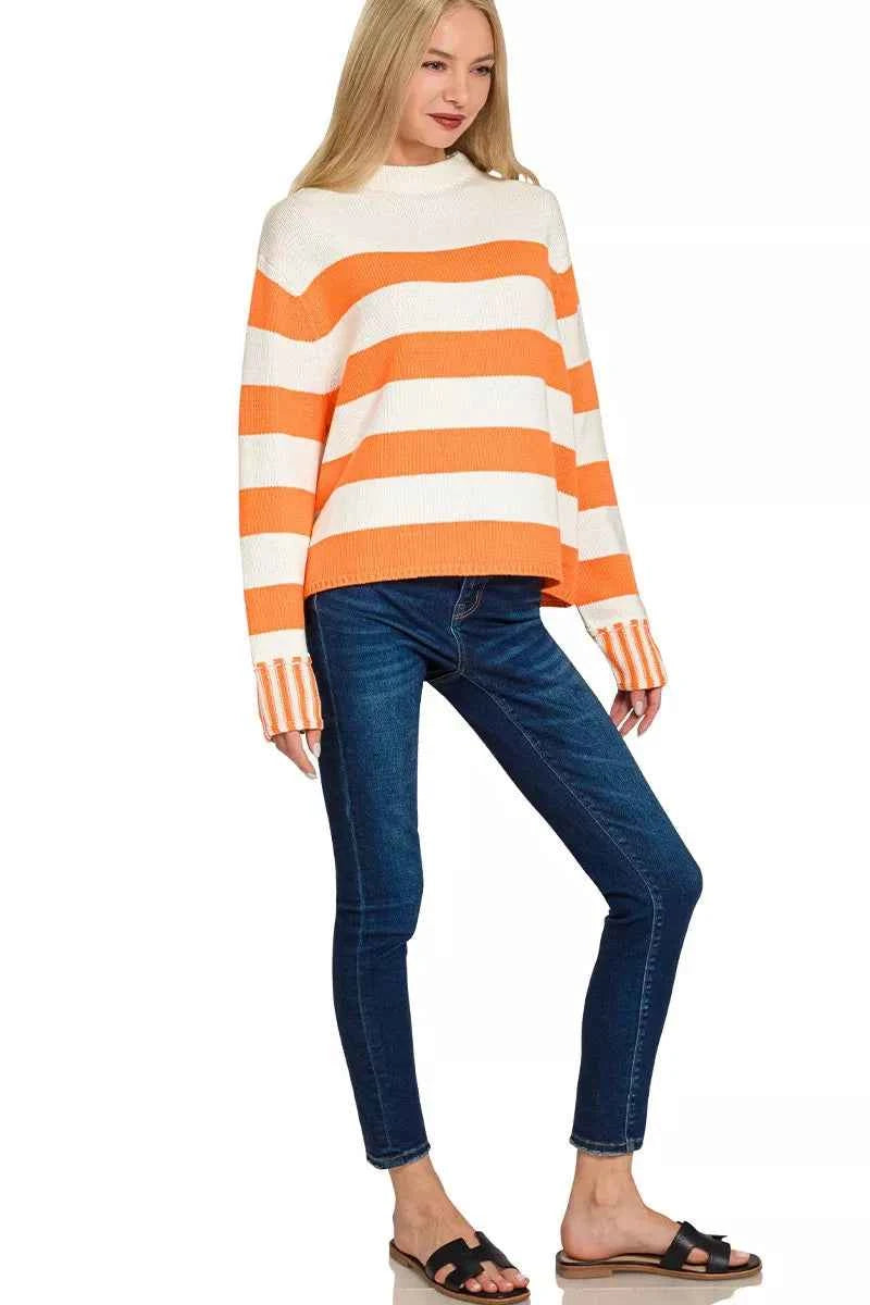 Zenana Ribbed Striped Mock Neck Sweater Zenana Ribbed Striped Mock Neck Sweater