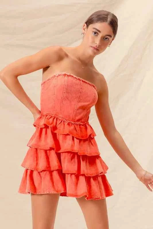 SO ME Strapless Ruffle Layered Game Day Cheer Up Dress SO ME Strapless Ruffle Layered Game Day Cheer Up Dress