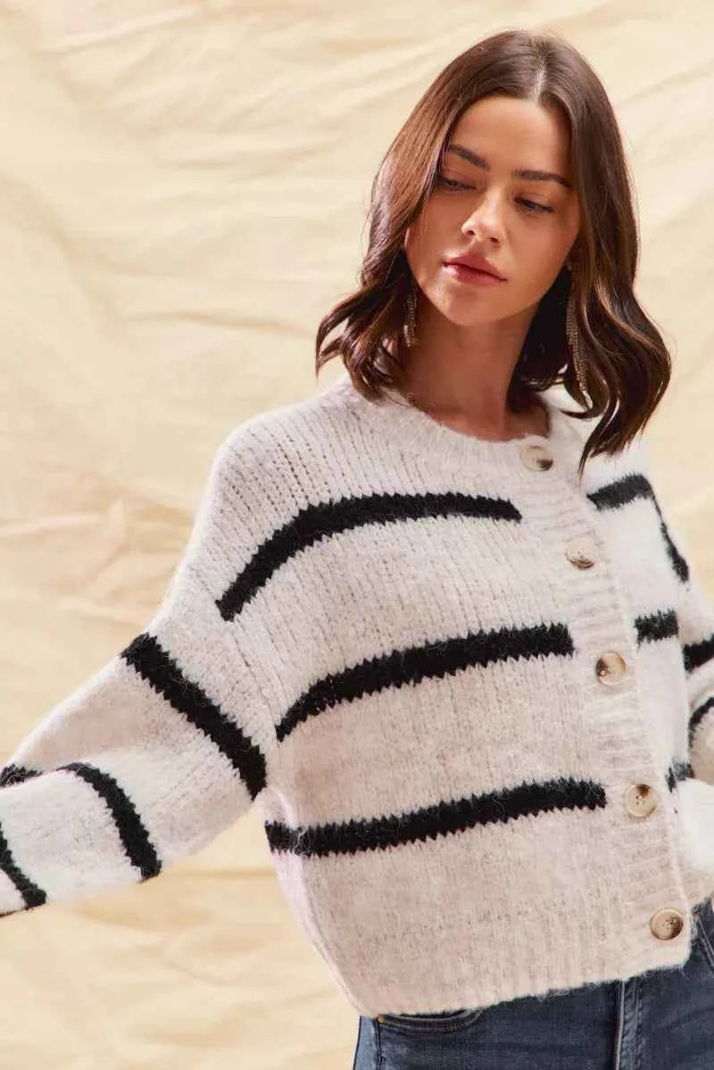 SO ME Stripe Soft Touch Button Cozy Sweater Cardigan SO ME Stripe Soft Touch Button Cozy Sweater Cardigan