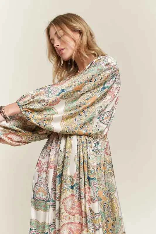 ADORA Printed V-Neck Batwing Sleeve Dress ADORA Printed V-Neck Batwing Sleeve Dress