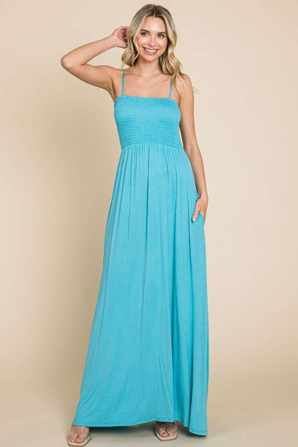 Culture Code Full Size Smocked Cami Maxi Dress with Pockets Culture Code Full Size Smocked Cami Maxi Dress with Pockets - TopFashionHQ