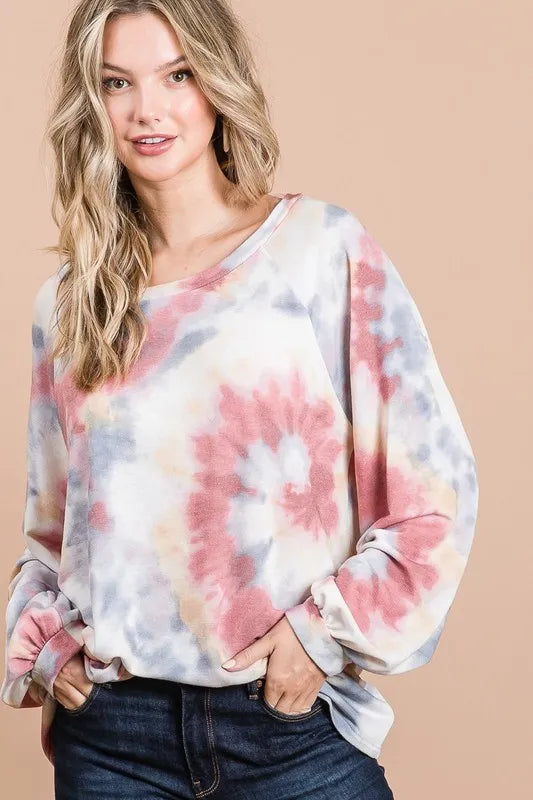 BiBi Tie Dye Print Terry Top With Puff Sleeves 5c7e7e6def45403db422ffbe53105398-Max-Origin