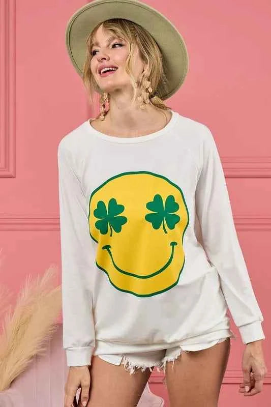 BiBi Smile Face Graphic Round Neck Long Sleeve Top BiBi Smile Face Graphic Round Neck Long Sleeve Top