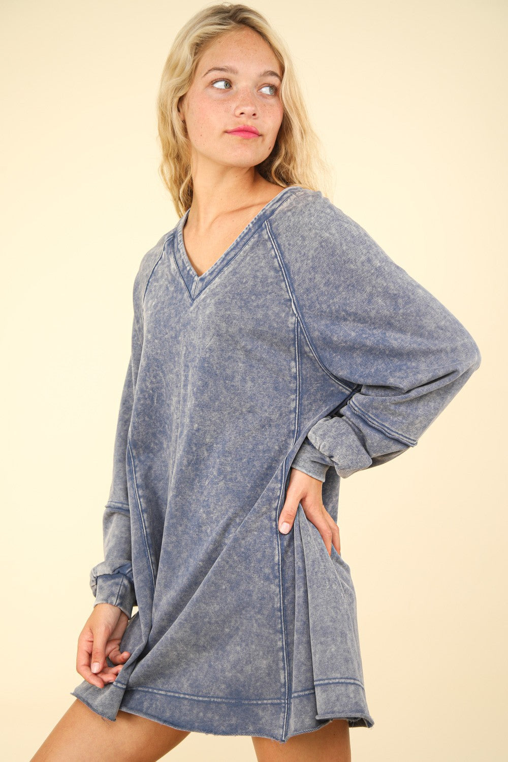 VERY J Mineral Washed Oversized A-Line Mini Dress VERY J Mineral Washed Oversized A-Line Mini Dress - TopFashionHQ
