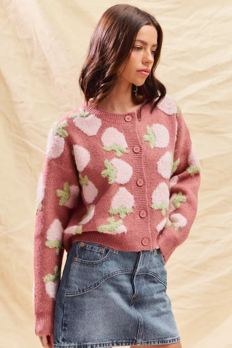 SO ME Strawberry Fruit All Over Button Sweater Cardigan 5d0f6a22bad04c36bda2d51f1bc87191-Max-Origin