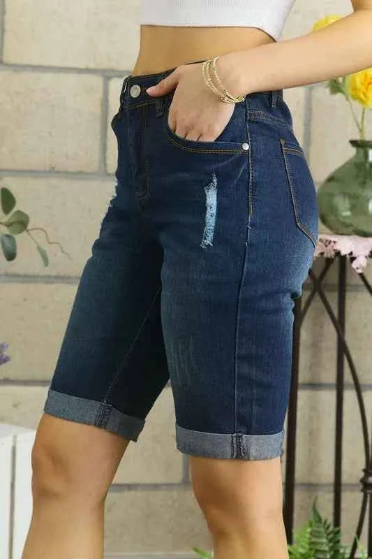 ADORA Distressed Denim Shorts with Pockets ADORA Distressed Denim Shorts with Pockets