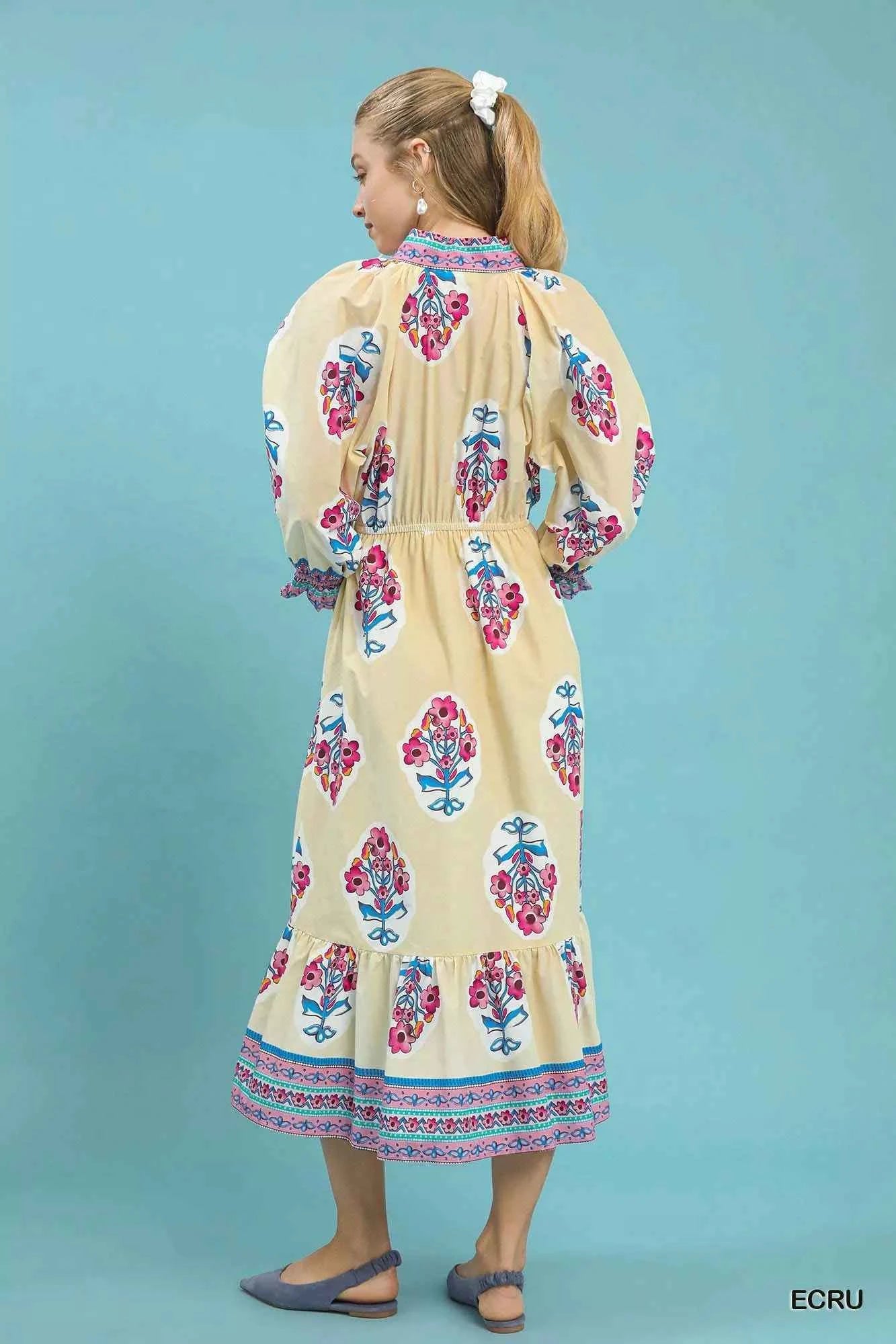 Umgee Flower Patch Border Print Midi Dress Umgee Flower Patch Border Print Midi Dress