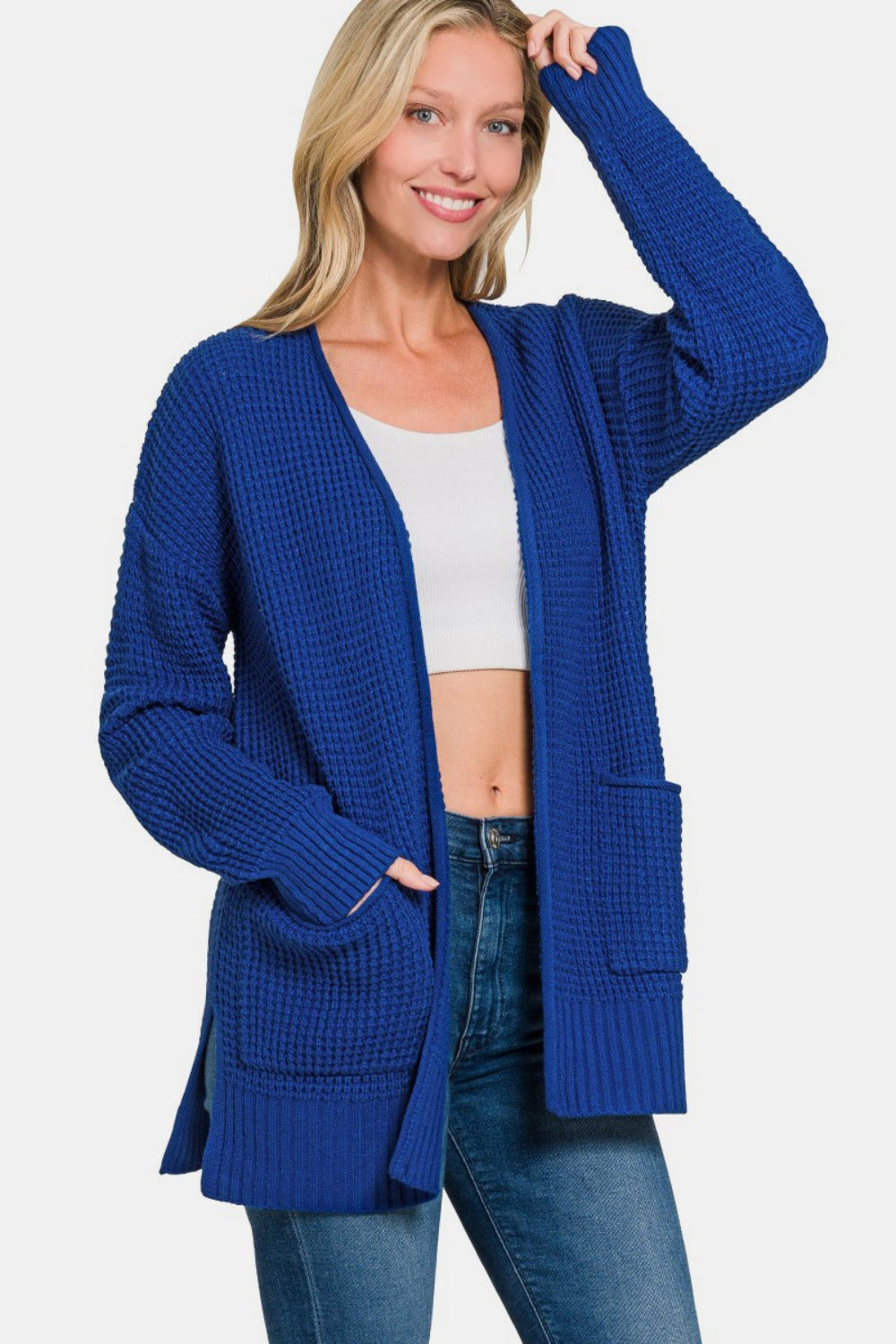 Zenana Waffle Open Front Sweater Cardigan Zenana Waffle Open Front Sweater Cardigan