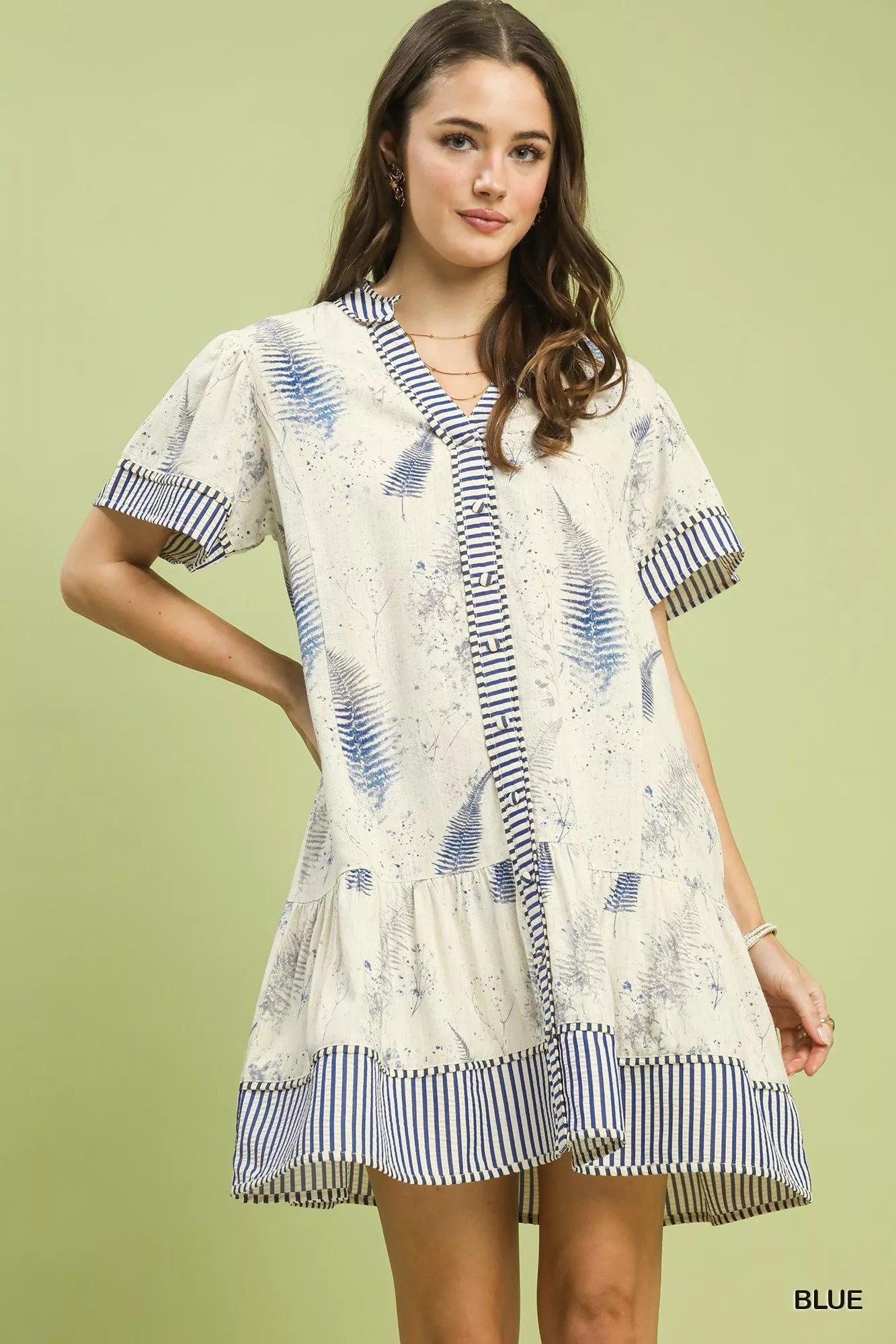 Umgee Linen Printed Button-Front Tiered Mini Dress 5e4f63e5-950d-4f04-a4d3-90eed8918f0d-Max-Origin