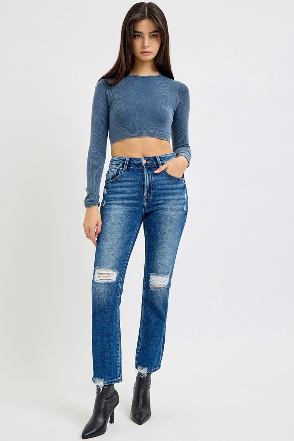 RISEN Full Size High Rise Distressed Crop Straight Jeans RISEN Full Size High Rise Distressed Crop Straight Jeans - TopFashionHQ