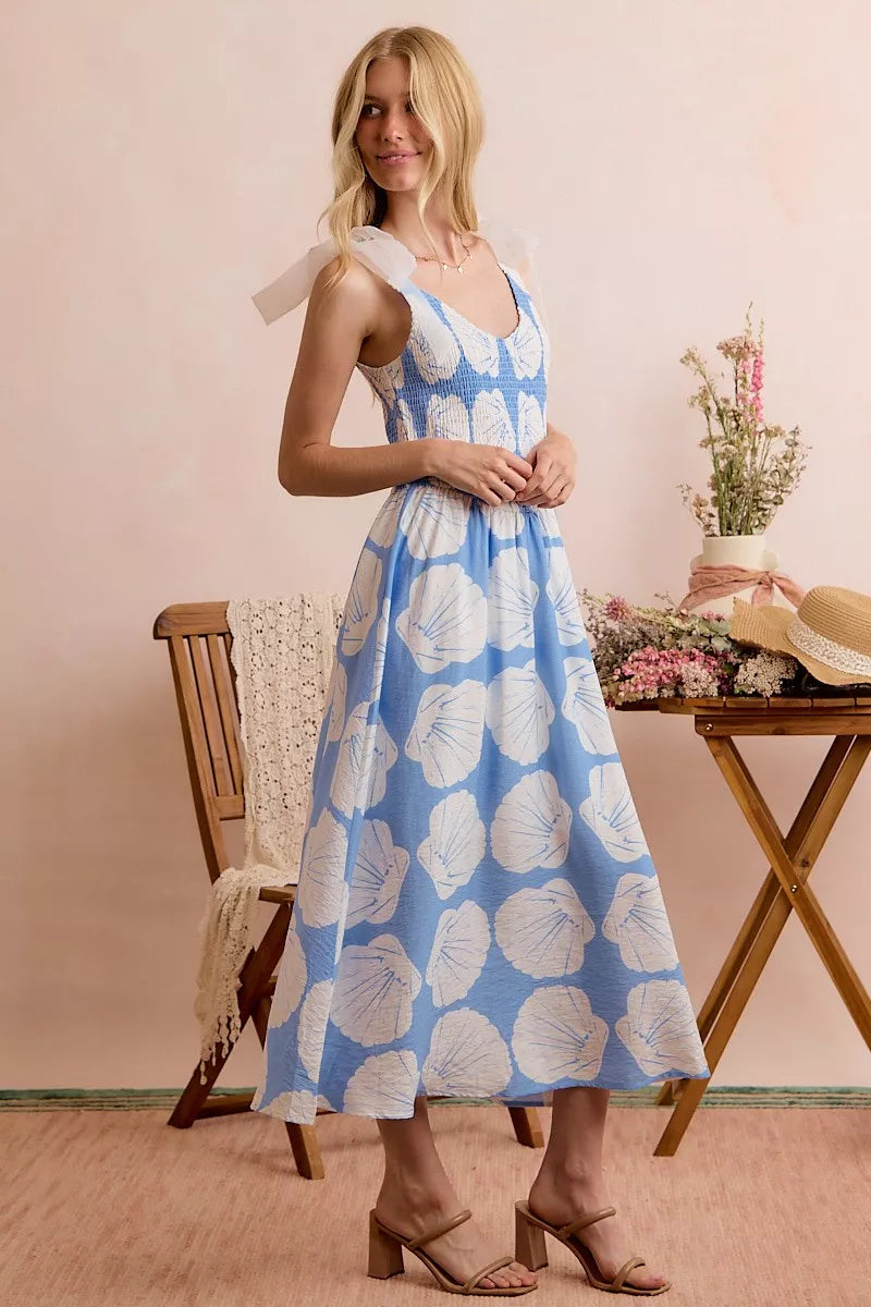 SO ME Shell Smocked Bodice Shoulder Tie Lined Midi Dress 5e97f45a-cca5-41a9-880c-03f56ee37694-Max-Origin