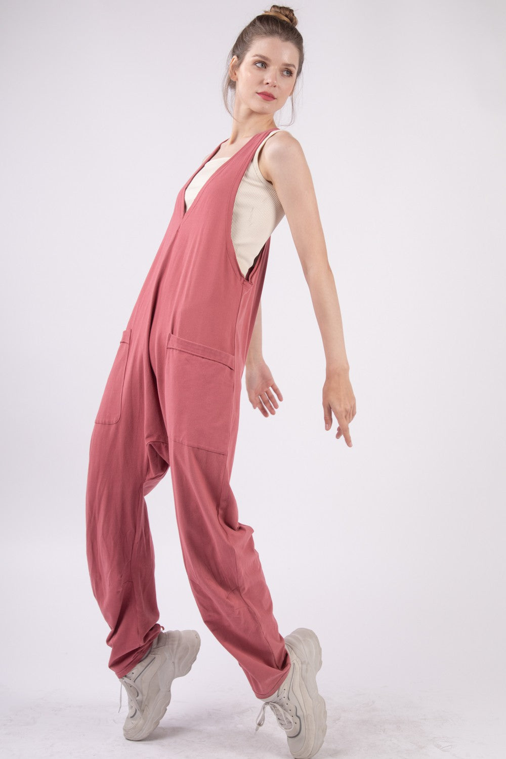 VERY J Plunge Sleeveless Jumpsuit with Pockets VERY J Plunge Sleeveless Jumpsuit with Pockets - TopFashionHQ