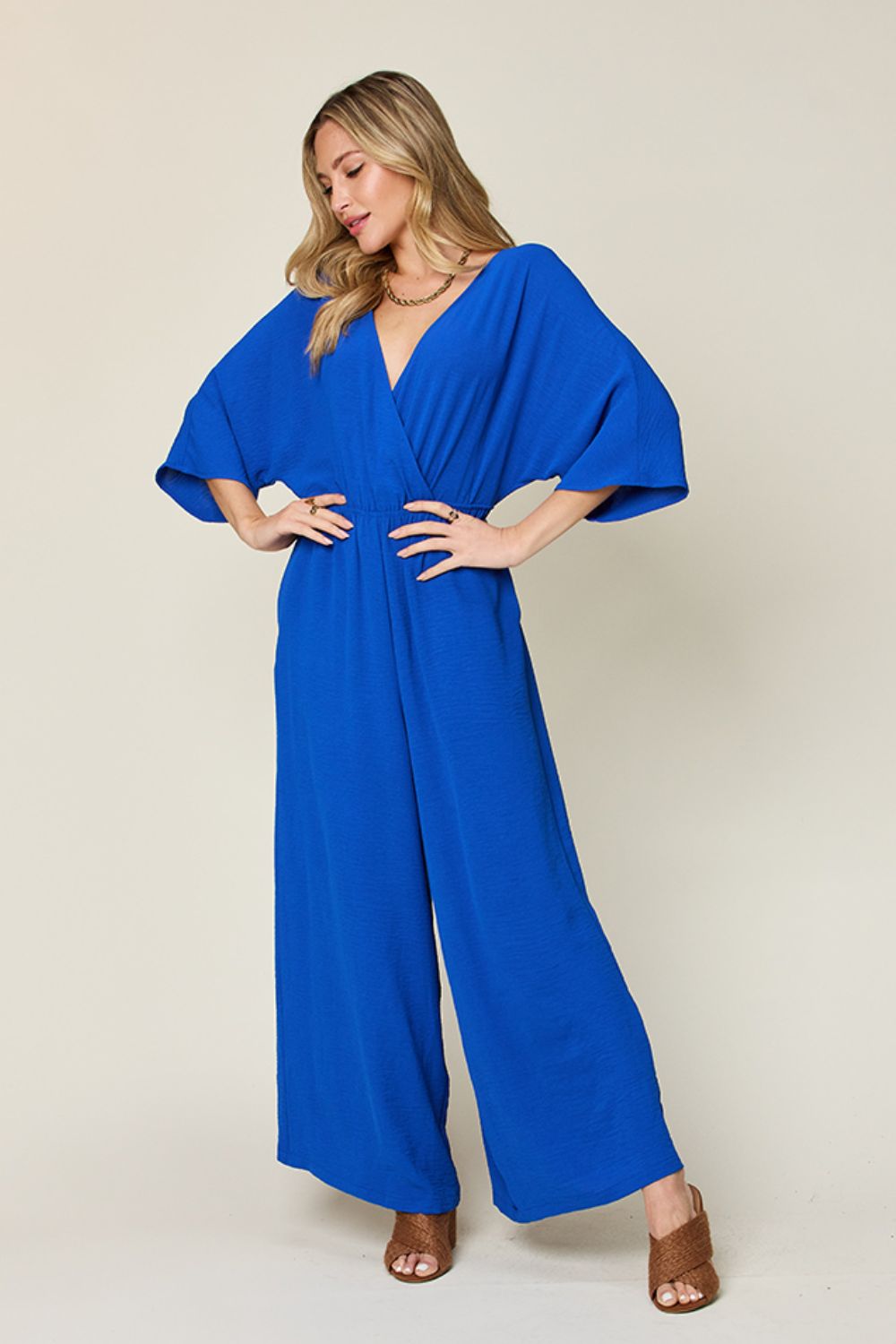 Double Take Full Size Surplice Wide Leg Jumpsuit with Pockets Double Take Full Size Surplice Wide Leg Jumpsuit with Pockets
