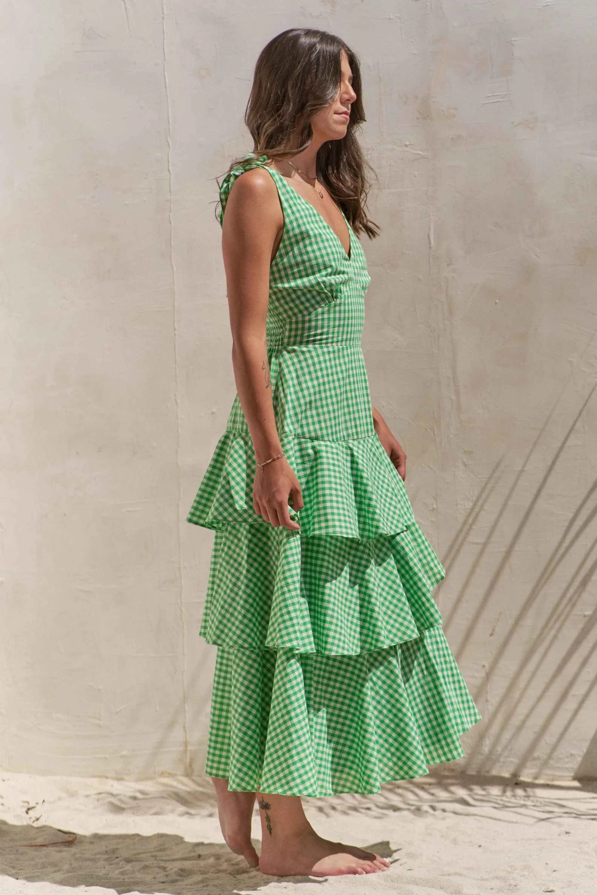Jade By Jane Sleeveless Gingham Print Tiered Midi Dress Jade By Jane Sleeveless Gingham Print Tiered Midi Dress