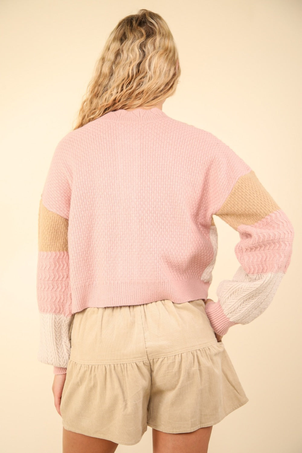 VERY J Color Block Button Down Textured Sweater Cardigan VERY J Color Block Button Down Textured Sweater Cardigan