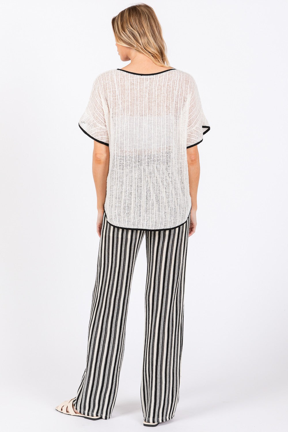 GeeGee Contrast Trim Short Sleeve Knit Cover Up GeeGee Contrast Trim Short Sleeve Knit Cover Up - TopFashionHQ