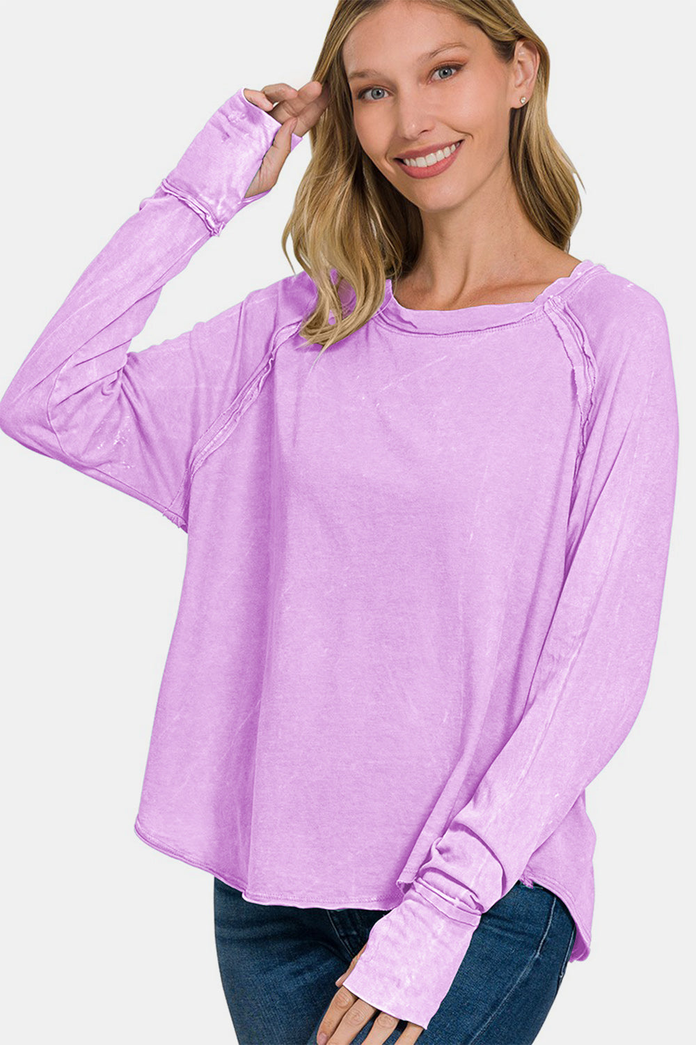 Zenana Round Neck Thumbhole Long Sleeve T-Shirt Zenana Round Neck Thumbhole Long Sleeve T-Shirt