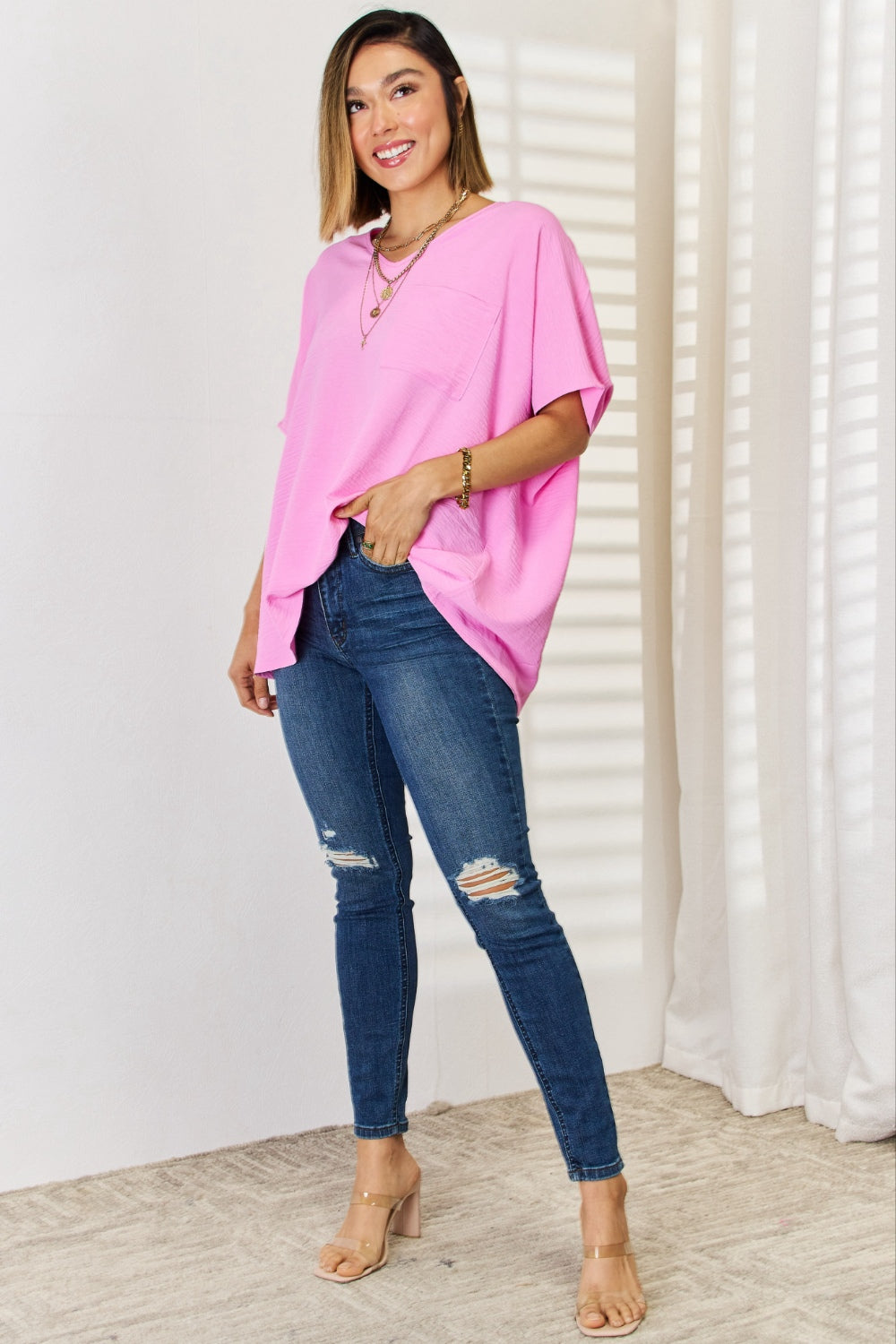 Zenana Texture Short Sleeve Blouse Zenana Texture Short Sleeve Blouse - TopFashionHQ