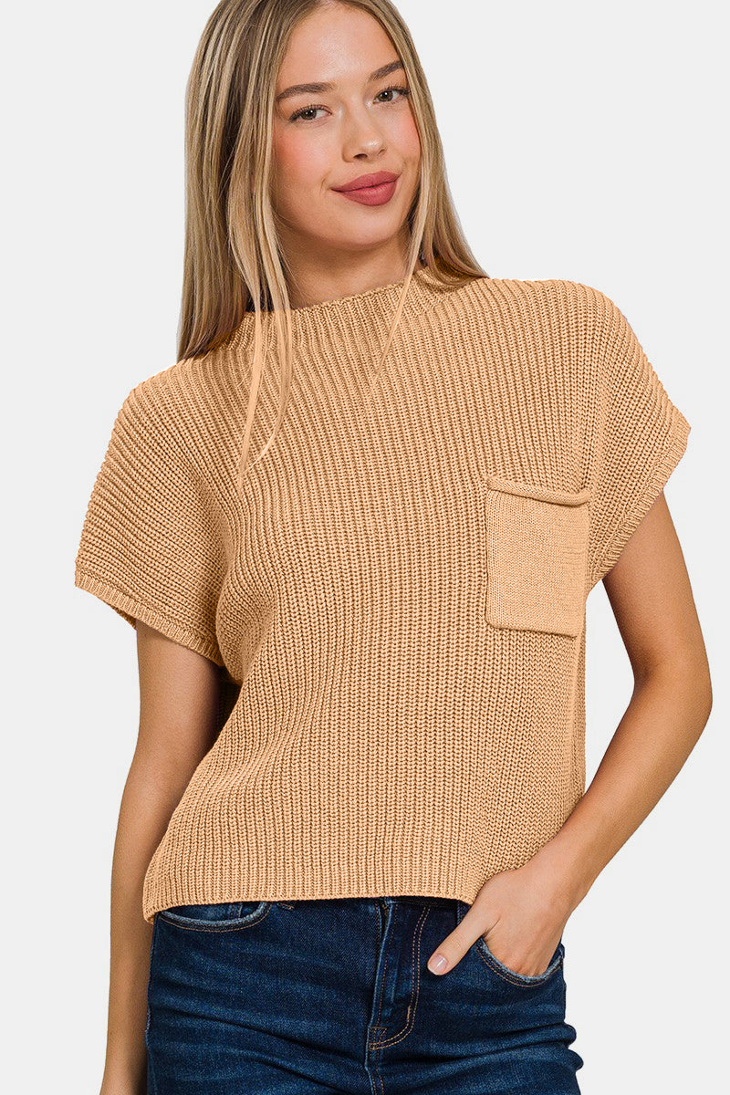 Zenana Mock Neck Short Sleeve Cropped Sweater Zenana Mock Neck Short Sleeve Cropped Sweater - TopFashionHQ