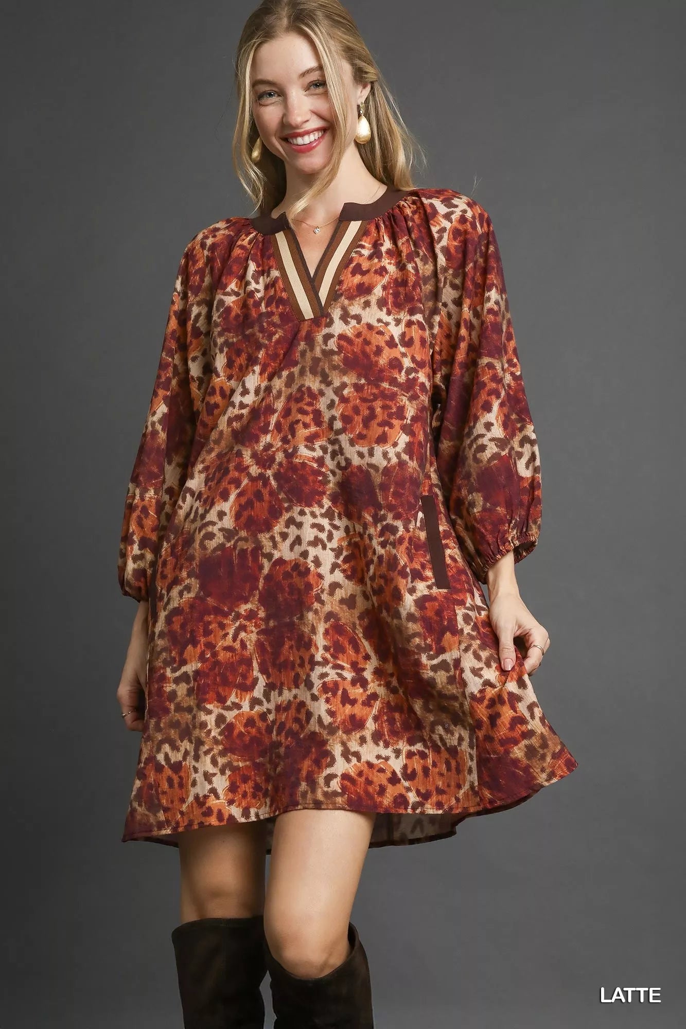 Umgee Animal Print Boho Tunic Dress with Contrast Trim Detail 5fa576ad-bda8-4e6a-a5cd-a2ee58a67dab-Max-Origin