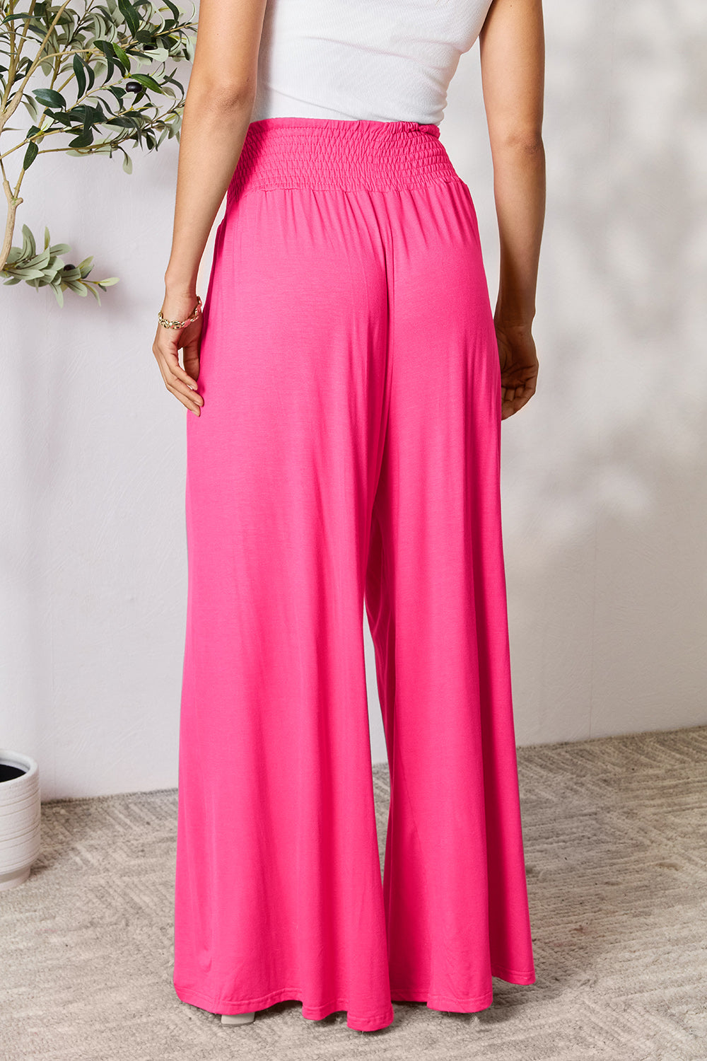 Double Take Full Size Smocked Wide Waistband Wide Leg Pants Double Take Full Size Smocked Wide Waistband Wide Leg Pants - TopFashionHQ