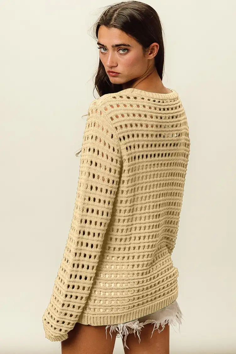 BiBi Round Neck Openwork Knit Cover Up BiBi Round Neck Openwork Knit Cover Up - TopFashionHQ