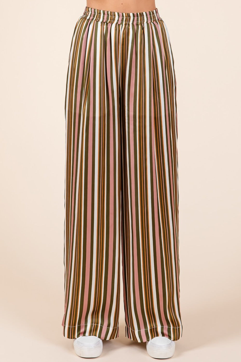 Mittoshop Striped Satin Elastic Waist Wide Leg Pants Mittoshop Striped Satin Elastic Waist Wide Leg Pants