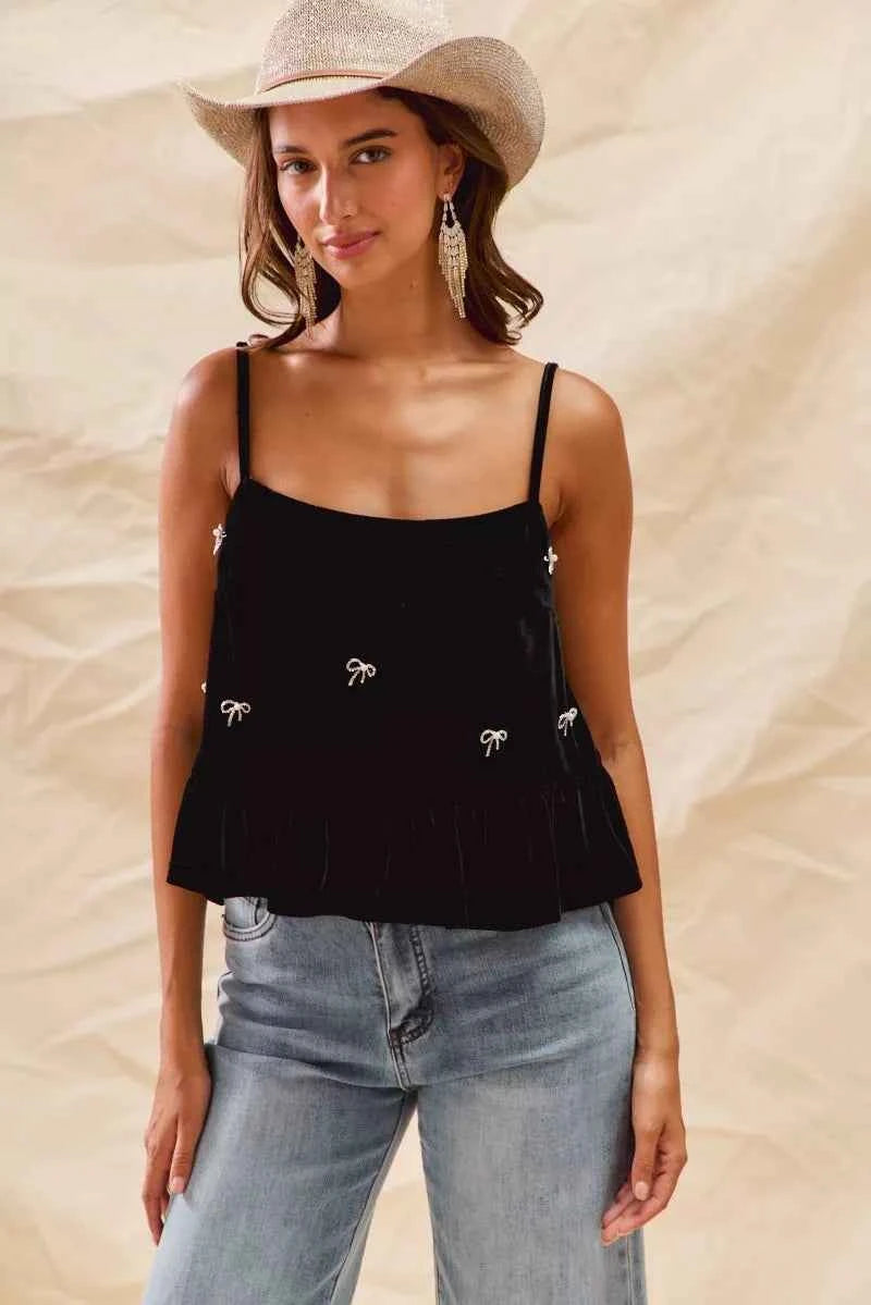 SO ME Holiday Velvet Ribbon Rhinestone Christmas Top SO ME Holiday Velvet Ribbon Rhinestone Christmas Top