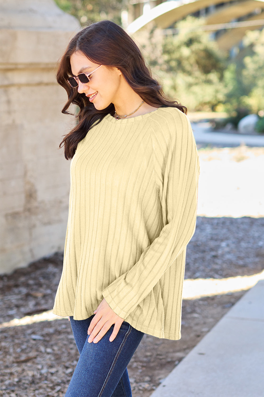 Basic Bae Full Size Ribbed Round Neck Long Sleeve Knit Top Basic Bae Full Size Ribbed Round Neck Long Sleeve Knit Top - TopFashionHQ