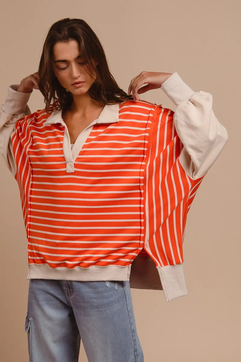 BiBi Stripe Knit Loose Fit Top With Cut Edge Detail 60e05c0b338d4444a882dea137f2c371-Max-Origin