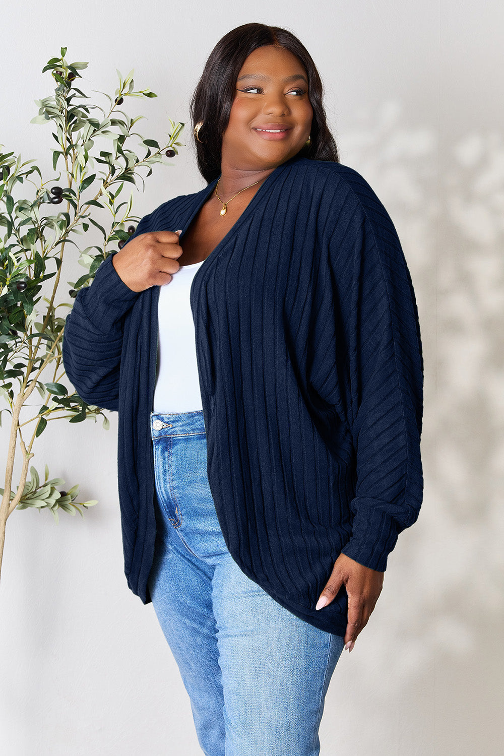 Basic Bae Full Size Ribbed Cocoon Cardigan Basic Bae Full Size Ribbed Cocoon Cardigan - TopFashionHQ