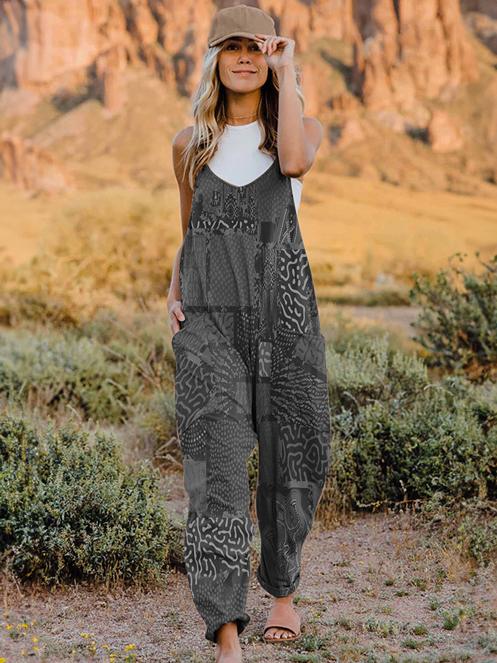 Full Size Printed V-Neck Sleeveless Jumpsuit Full Size Printed V-Neck Sleeveless Jumpsuit - TopFashionHQ