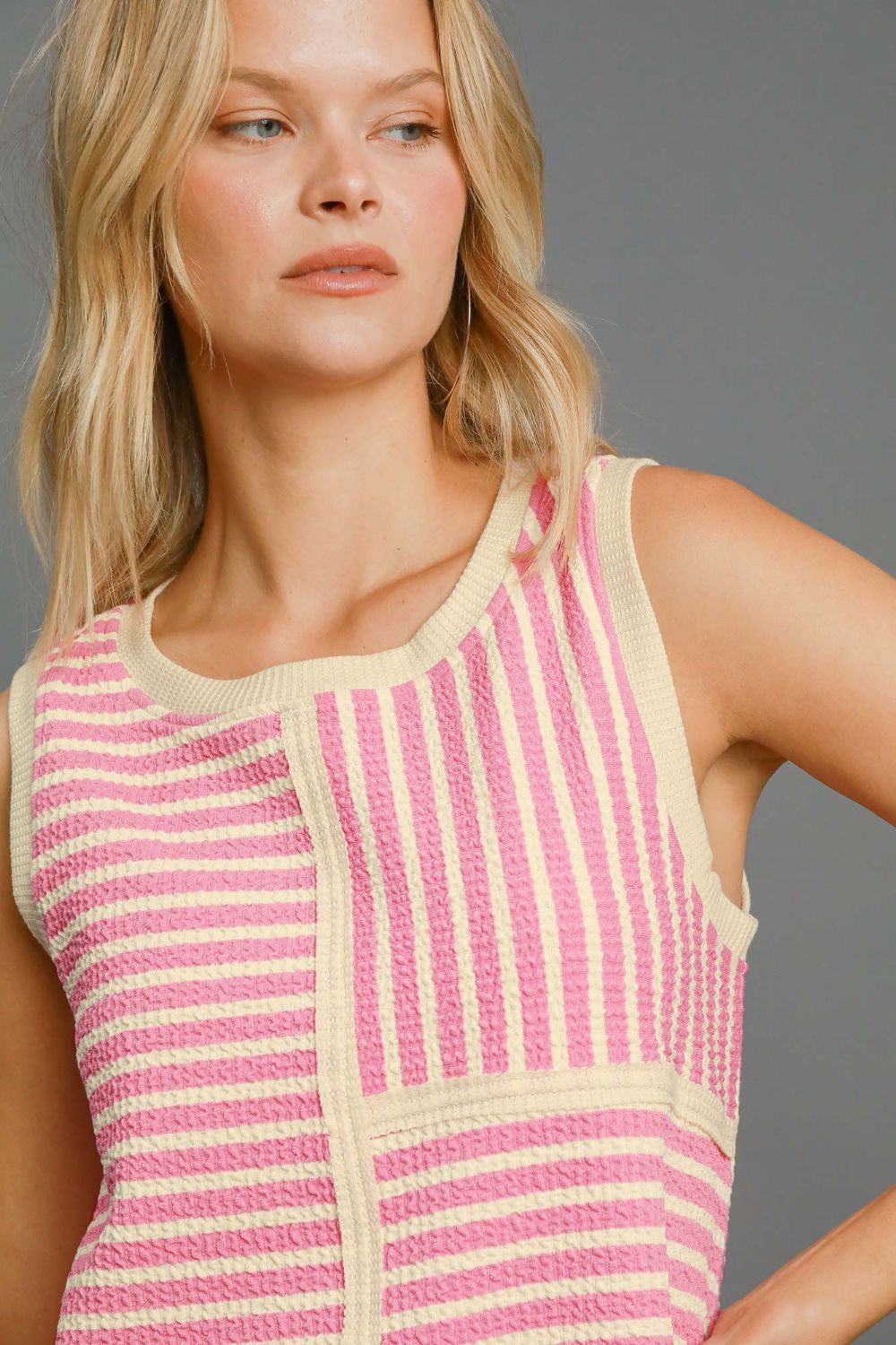 Umgee Round Neck Texture Striped Tank Umgee Round Neck Texture Striped Tank - TopFashionHQ