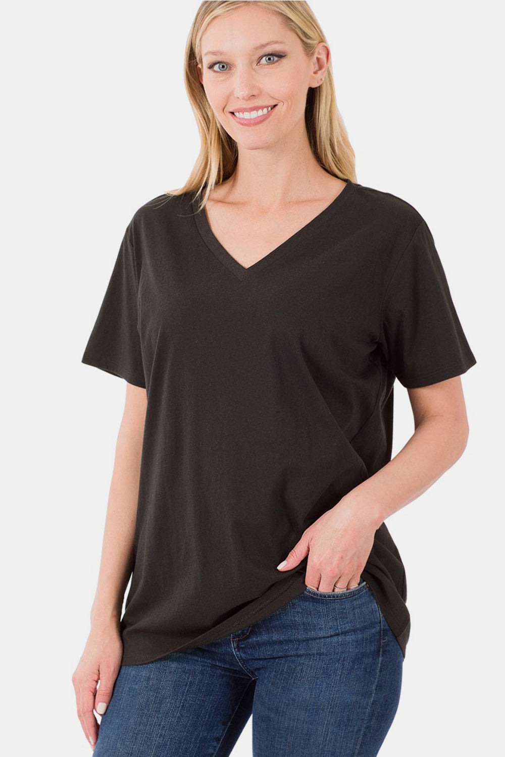Zenana Full Size V-Neck Short Sleeve T-Shirt Zenana Full Size V-Neck Short Sleeve T-Shirt - TopFashionHQ