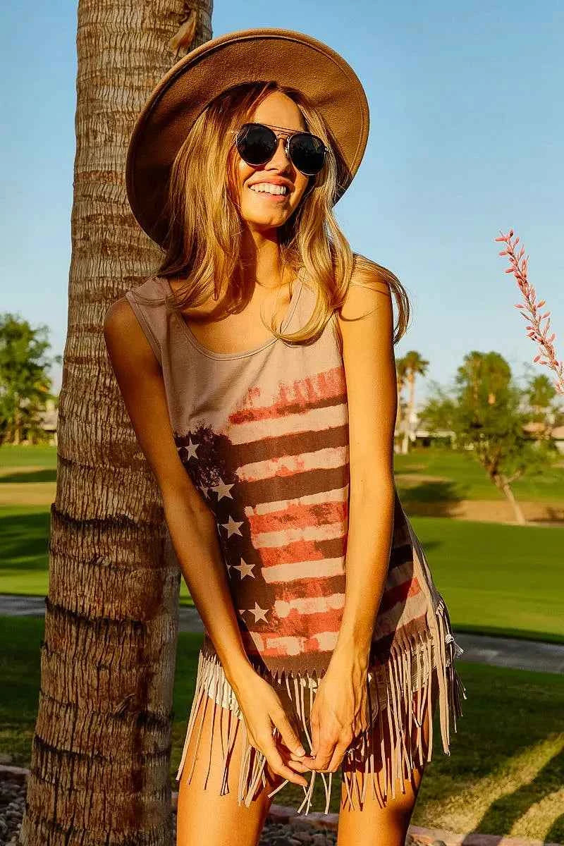 BiBi American Flag Print Knit Sleeveless Top BiBi American Flag Print Knit Sleeveless Top