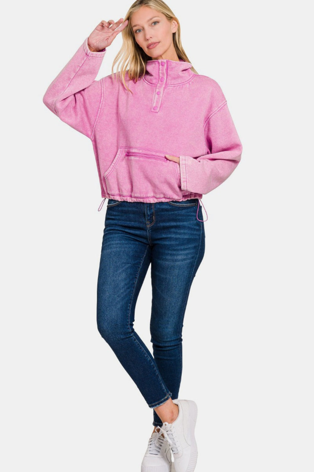 Zenana Acid Wash Fleece Half Snap Sweatshirt with Pocket Zenana Acid Wash Fleece Half Snap Sweatshirt with Pocket