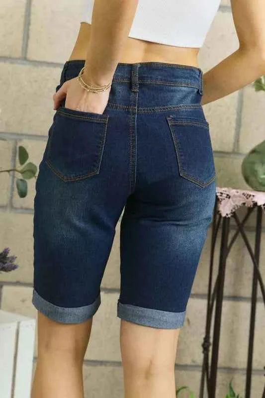 ADORA Distressed Denim Shorts with Pockets ADORA Distressed Denim Shorts with Pockets