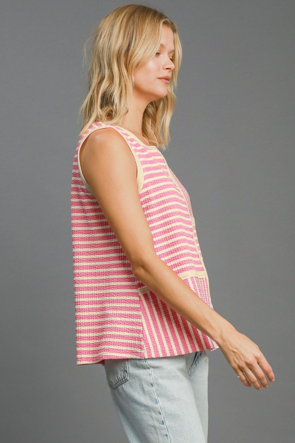 Umgee Round Neck Texture Striped Tank Umgee Round Neck Texture Striped Tank - TopFashionHQ