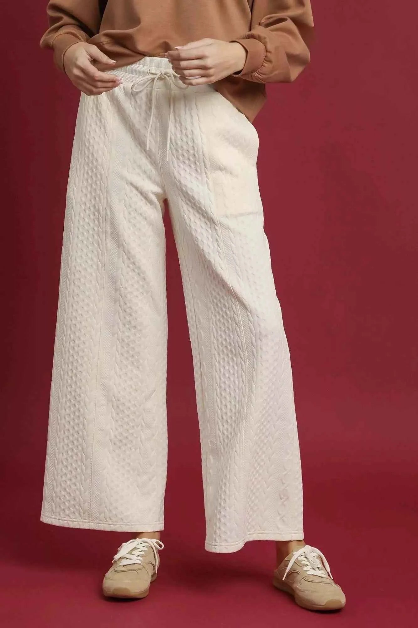Umgee Cable Knit Textured Wide Leg Pants Umgee Cable Knit Textured Wide Leg Pants