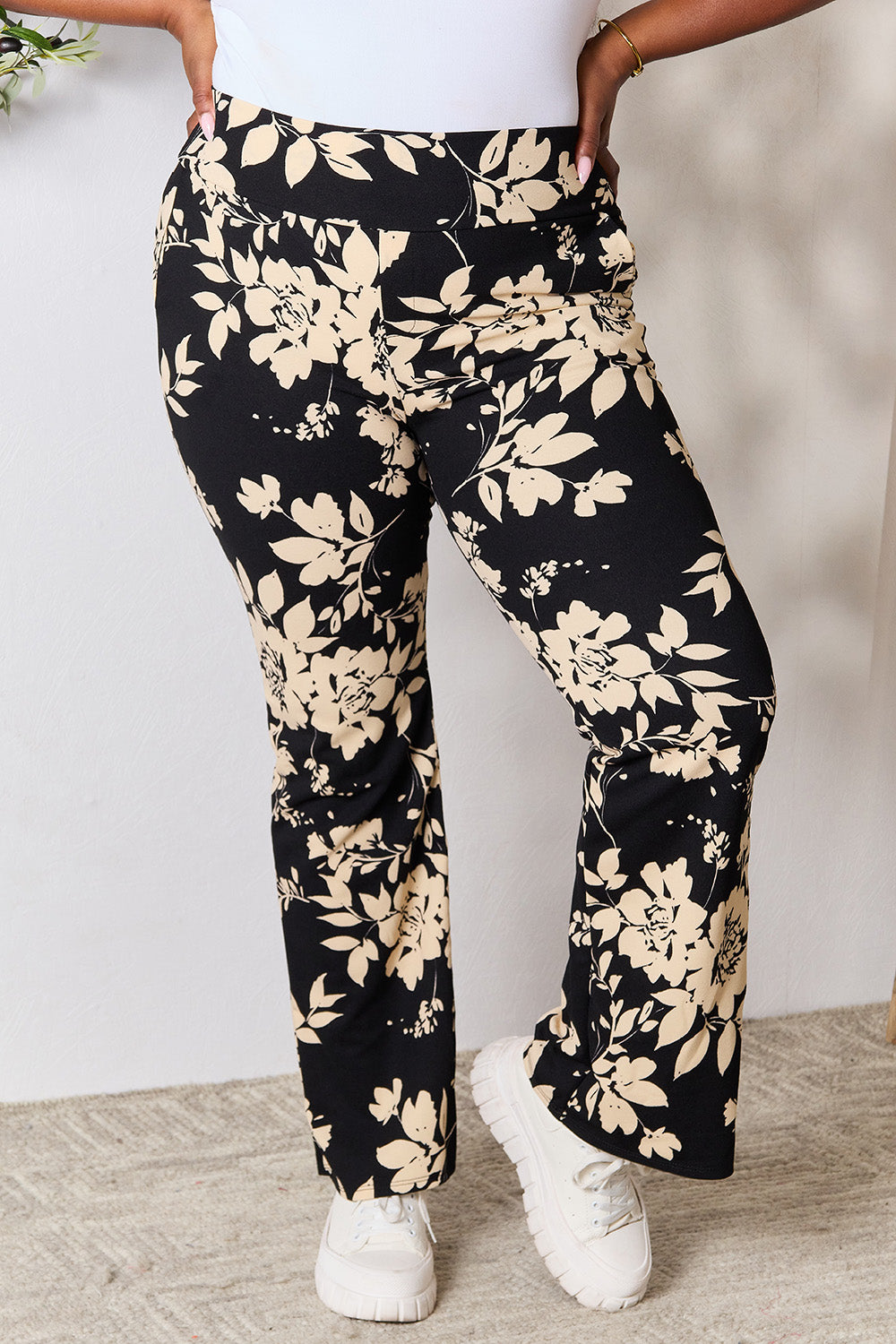 Heimish Full Size High Waist Floral Flare Pants Heimish Full Size High Waist Floral Flare Pants - TopFashionHQ