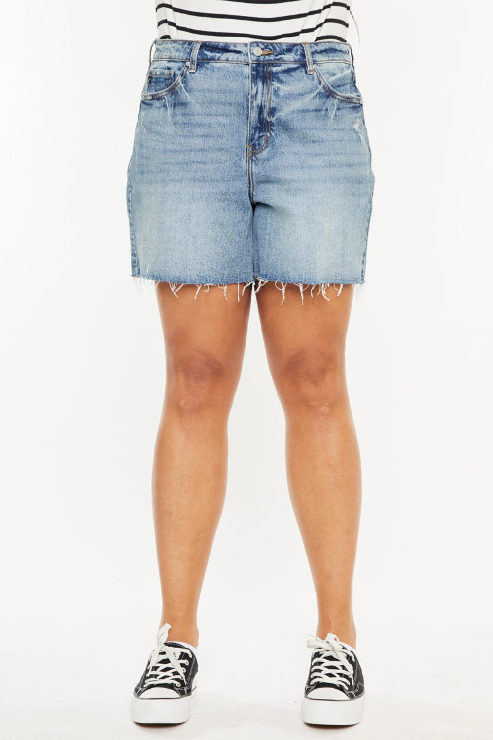 Kancan Full Size Raw Hem High Waist Denim Shorts Kancan Full Size Raw Hem High Waist Denim Shorts - TopFashionHQ