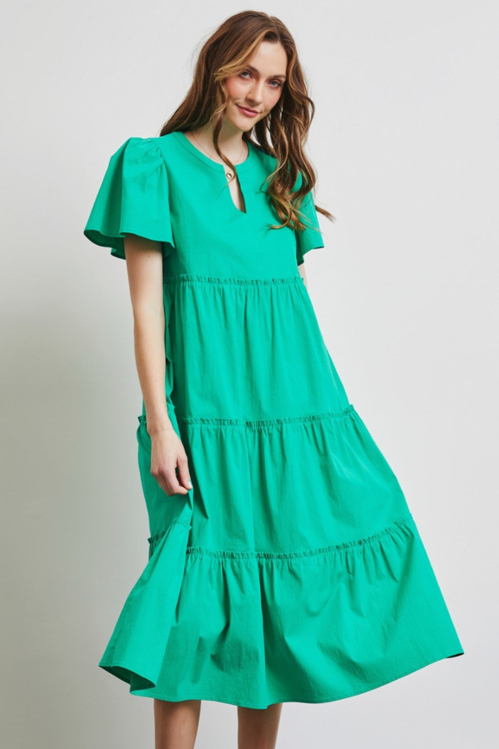 HEYSON Full Size Cotton Poplin Ruffled Tiered Midi Dress HEYSON Full Size Cotton Poplin Ruffled Tiered Midi Dress - TopFashionHQ