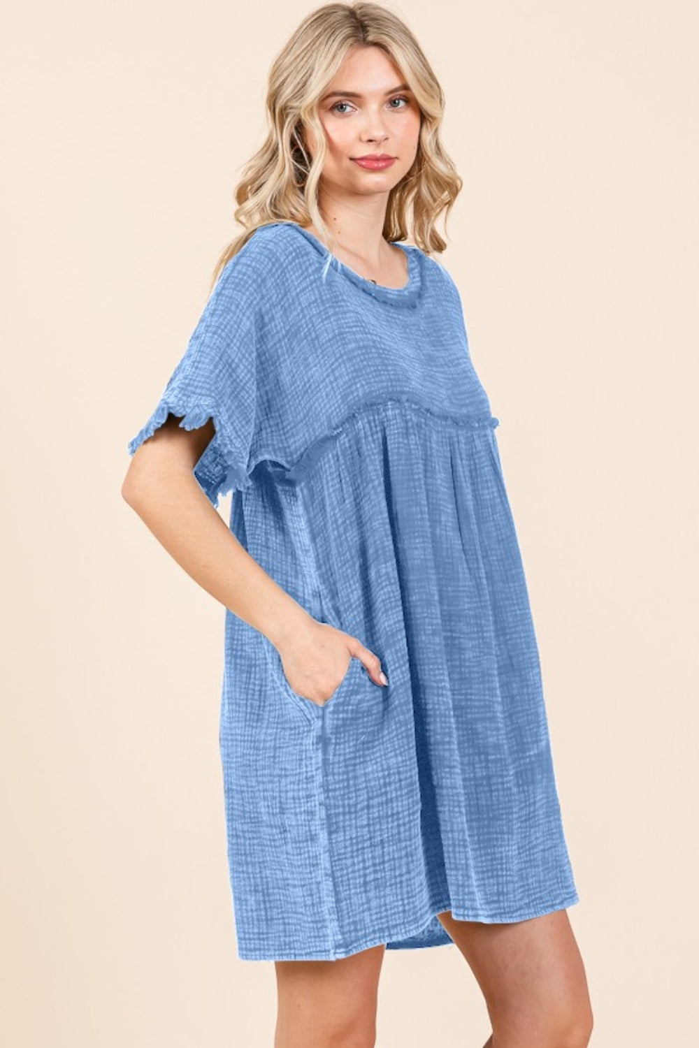 Culture Code Full Size Short Sleeve Babydoll Texture Dress with Pockets Culture Code Full Size Short Sleeve Babydoll Texture Dress with Pockets - TopFashionHQ