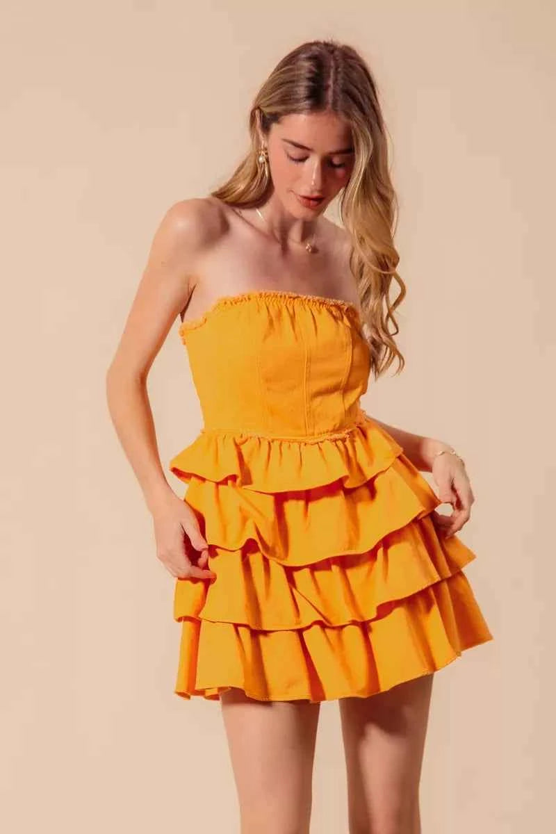 SO ME Strapless Ruffle Layered Game Day Cheer Up Dress SO ME Strapless Ruffle Layered Game Day Cheer Up Dress