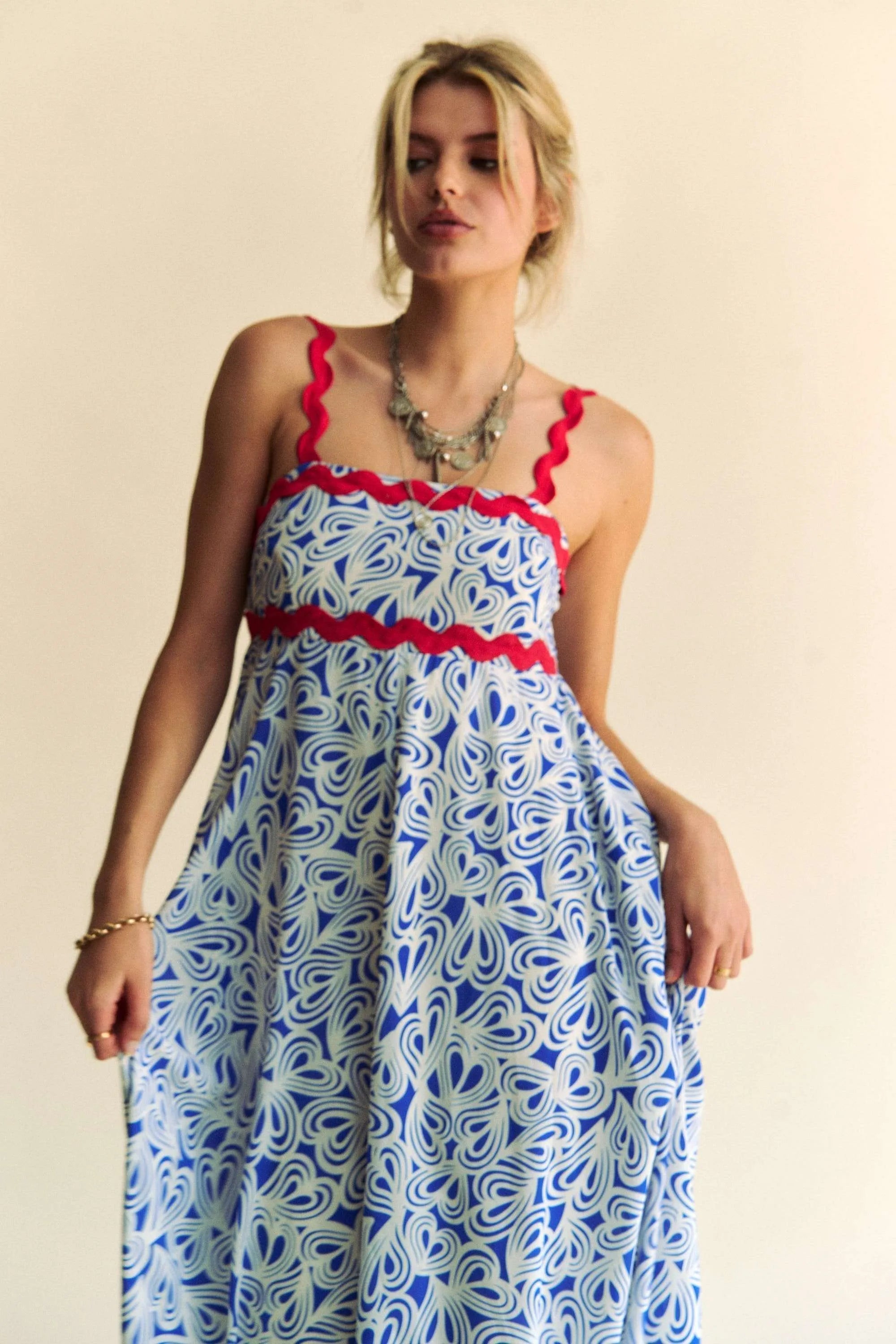Davi & Dani Geo 2 Tone Printed Wavi Trim Tiered Maxi Dress 63040c4325204e798d987d4ababfa23f-Max-Origin
