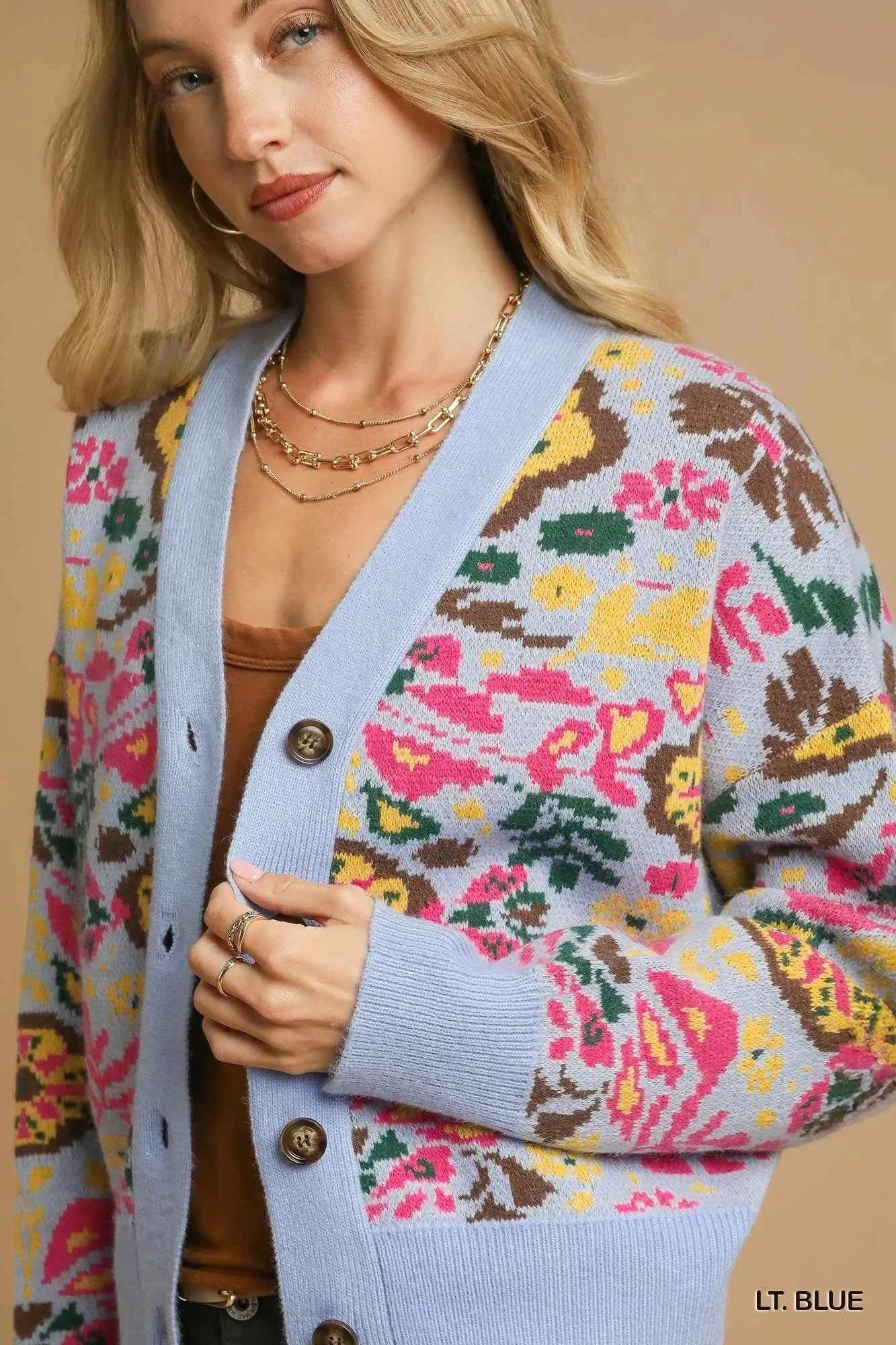 Umgee Floral Knit Button-Up Cardigan Umgee Floral Knit Button-Up Cardigan