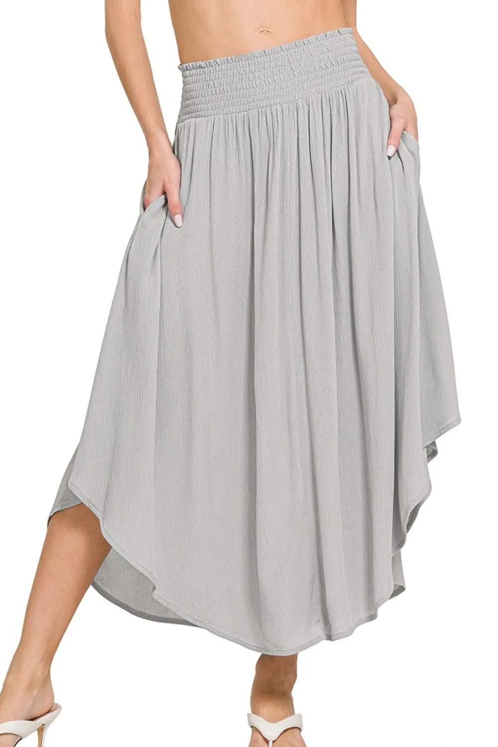 Zenana Woven Crinkle Smocked Waist Maxi Skirt W Pockets 6338a84b-56cb-48cd-b582-092bbf5b62cb-Max-Origin