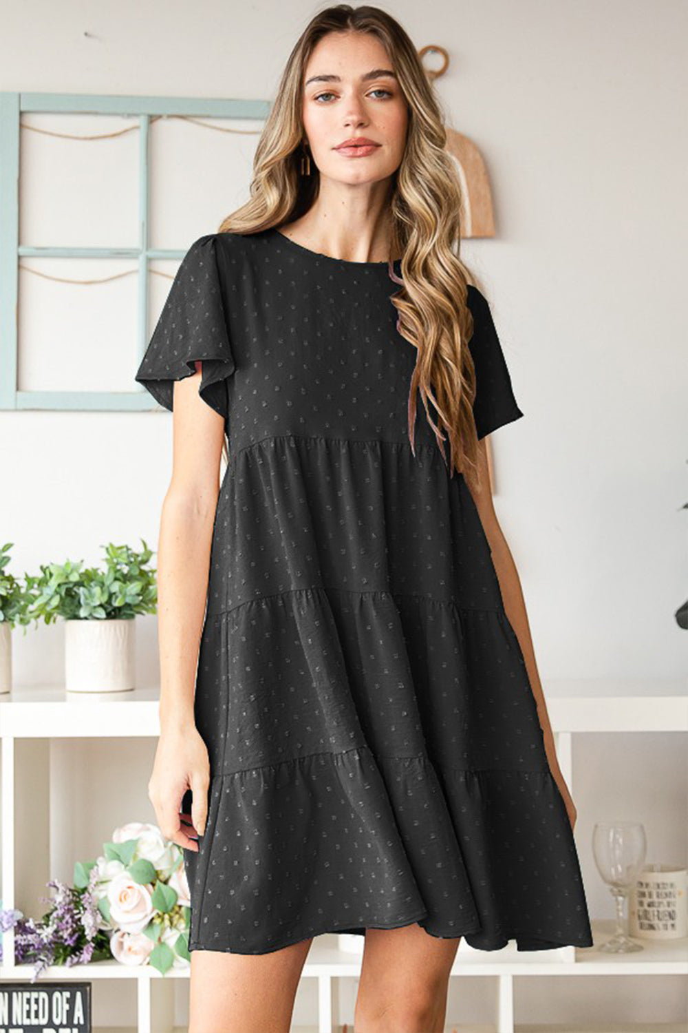 Heimish Swiss Dot Short Sleeve Tiered Dress Heimish Swiss Dot Short Sleeve Tiered Dress - TopFashionHQ