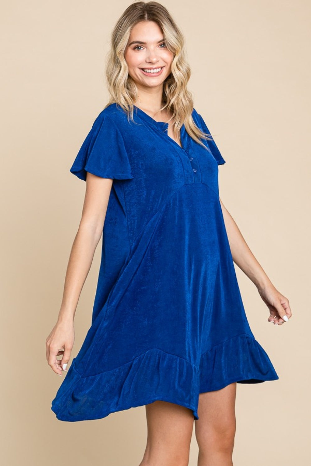 Culture Code Full Size Short Sleeve Ruffled Asymmetric Hem Dress Culture Code Full Size Short Sleeve Ruffled Asymmetric Hem Dress - TopFashionHQ